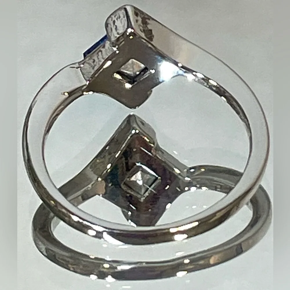 💥3/$50 Silver Tone & Sapphire Blue Square-Cut Crystal Ring | Dainty | Sz 7